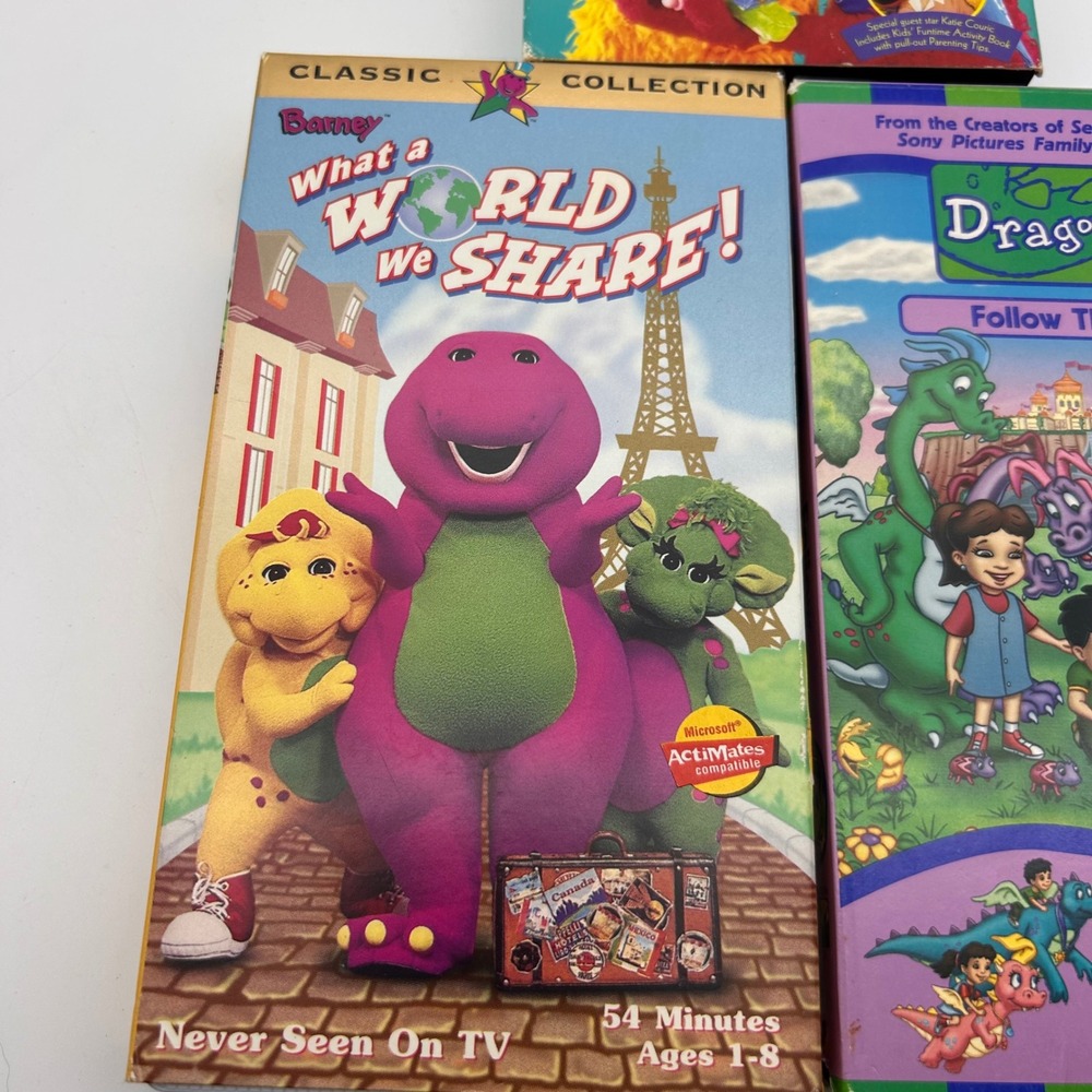 Kids VHS Lot Sesame Street Barney Dragon Tales Learning To Share 3 Tape Bundle - Picture 2 of 8